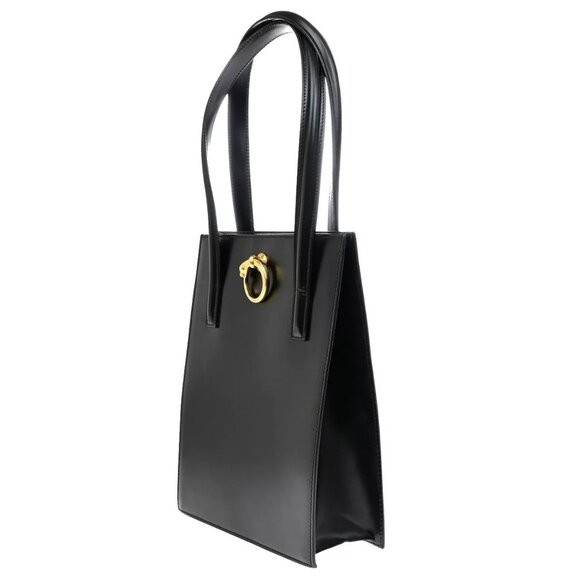 CARTIER Logo Panther Shoulder Hand Bag Leather Black GHW Made In Italy 34YG991 - Picture 13 of 16